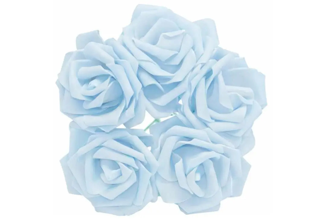 Light Blue Foam Flowers – Pack of 5 | Artificial Decorative Flowers for Crafts & Cake Décor