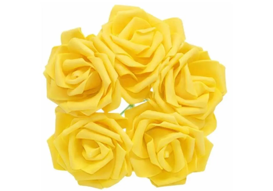 Yellow Foam Flowers – Pack of 5 | Artificial Decorative Flowers for Crafts & Cake Décor