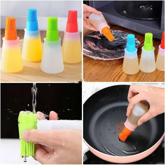 Oil Brush Bottle | Silicone Oil Dispenser Brush for Baking & Cooking