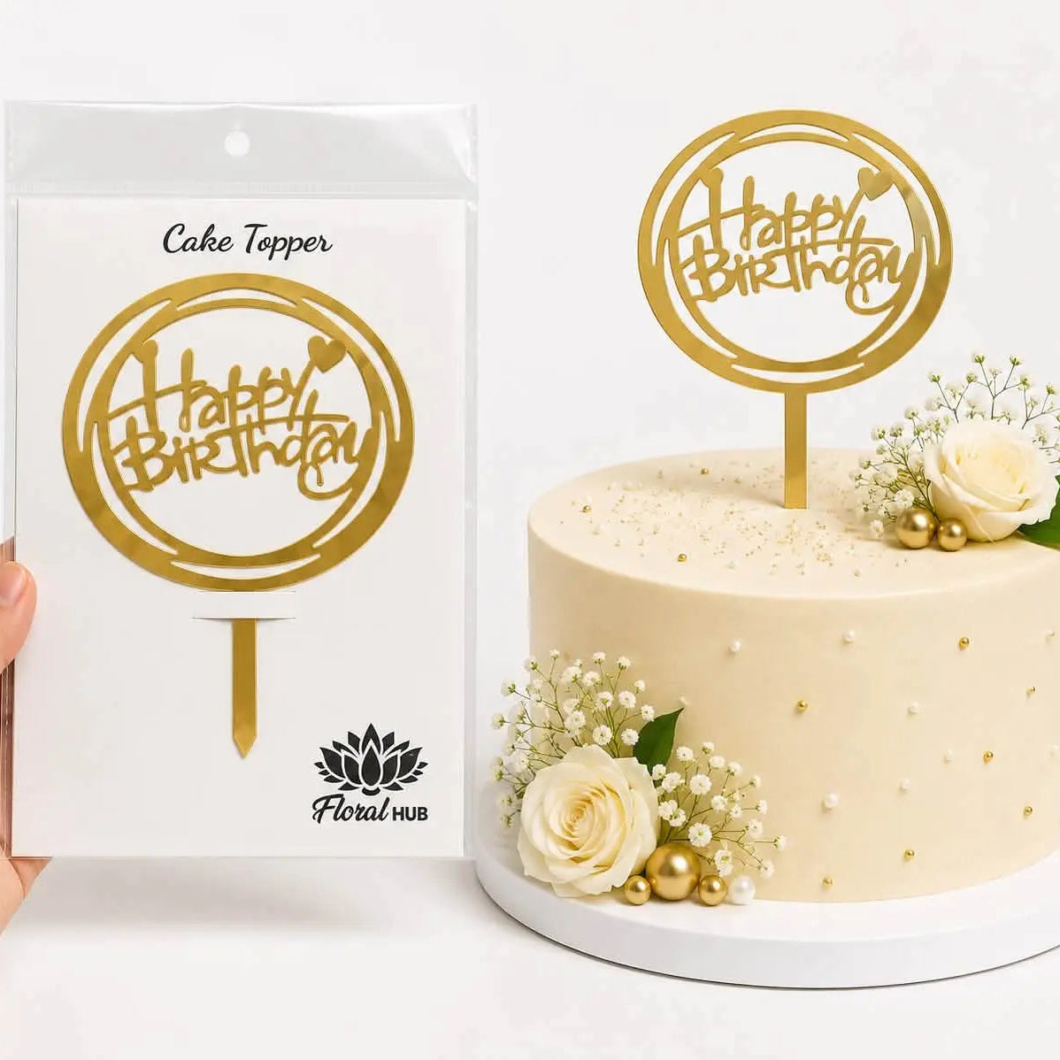 Happy Birthday Circle Acrylic Cake Topper | Premium Birthday Cake Decoration