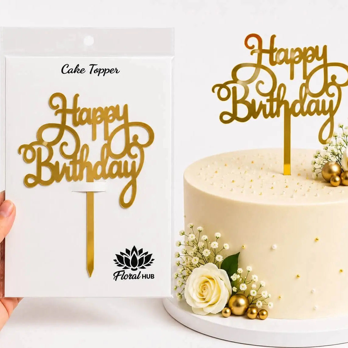Happy Birthday Text Style Acrylic Cake Topper | Premium Cake Decoration