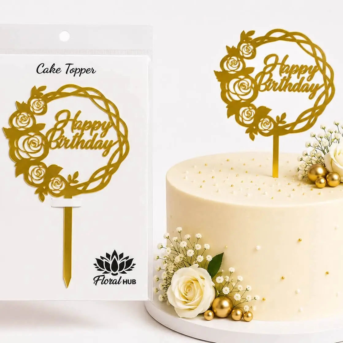 Premium Happy Birthday Circle Acrylic Cake Topper | Luxury Cake Decoration