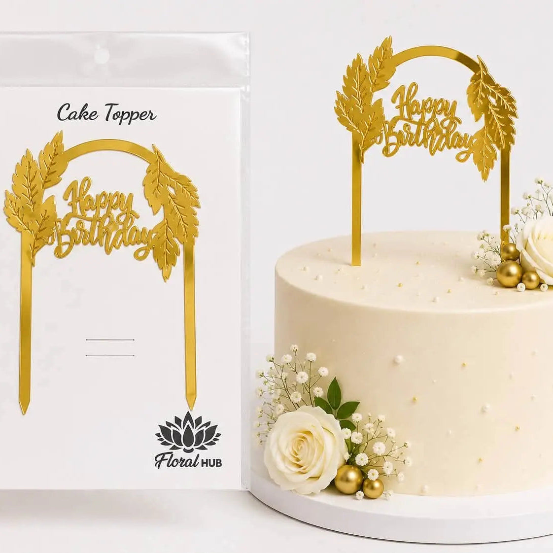 Happy Birthday Gold Acrylic Cake Topper | Premium Birthday Cake Decoration
