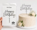 Happy Birthday Acrylic Silver Cake Topper | Premium Mirror Silver Birthday Cake Decoration