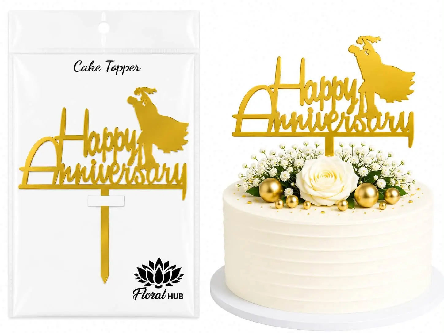 Happy Anniversary Couple Acrylic Cake Topper | Premium Anniversary Cake Decoration
