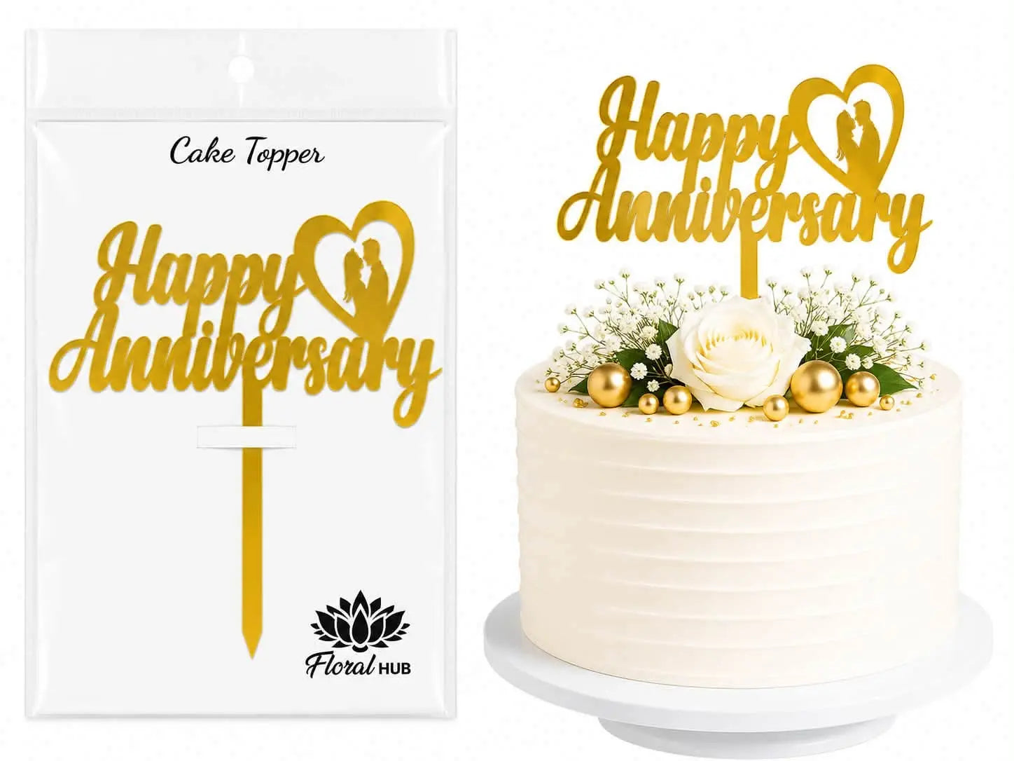 Happy Anniversary Couple with Heart Acrylic Cake Topper | Premium Anniversary Cake Decoration