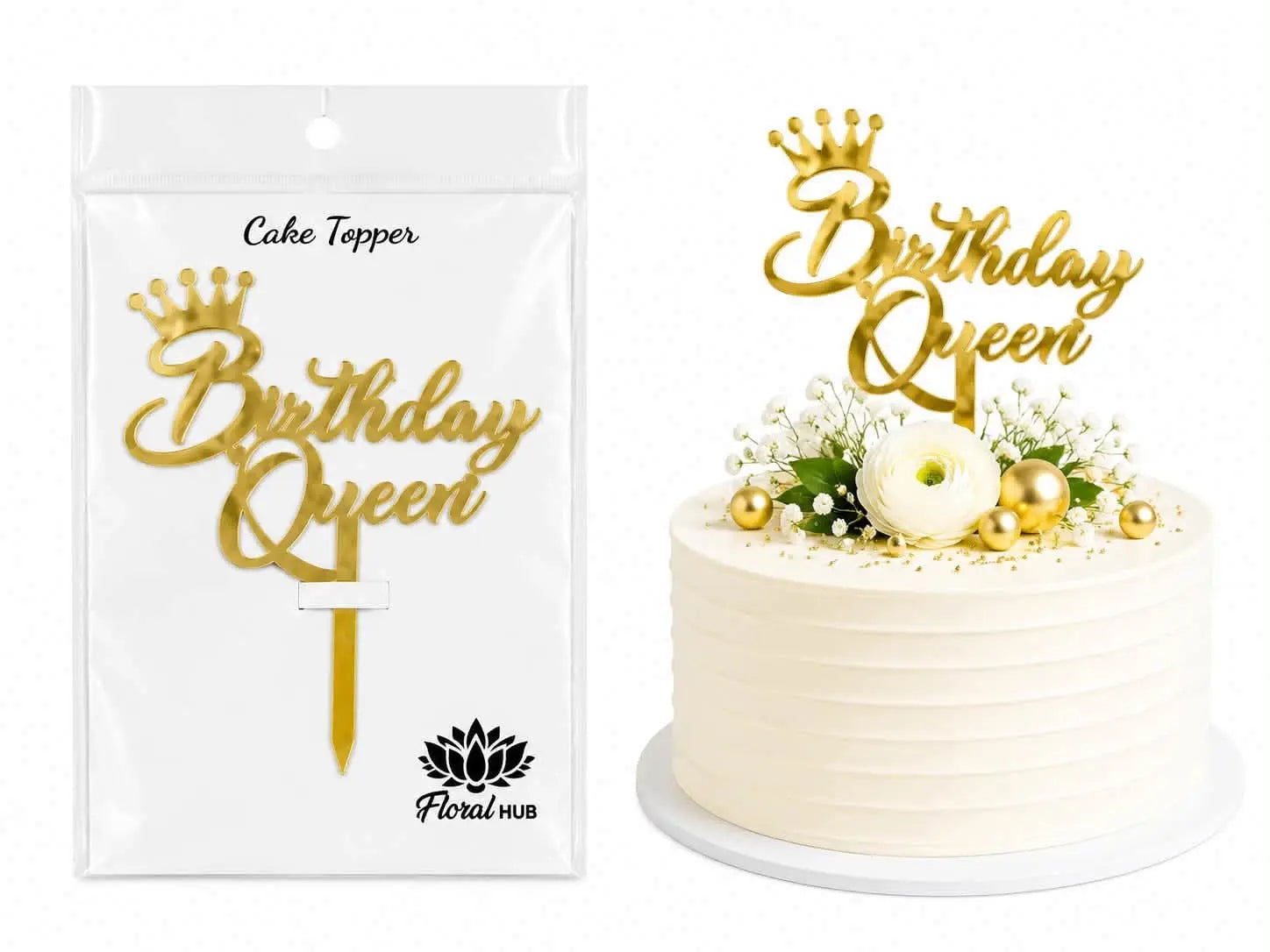 Birthday Queen Acrylic Cake Topper | Elegant Birthday Cake Decoration