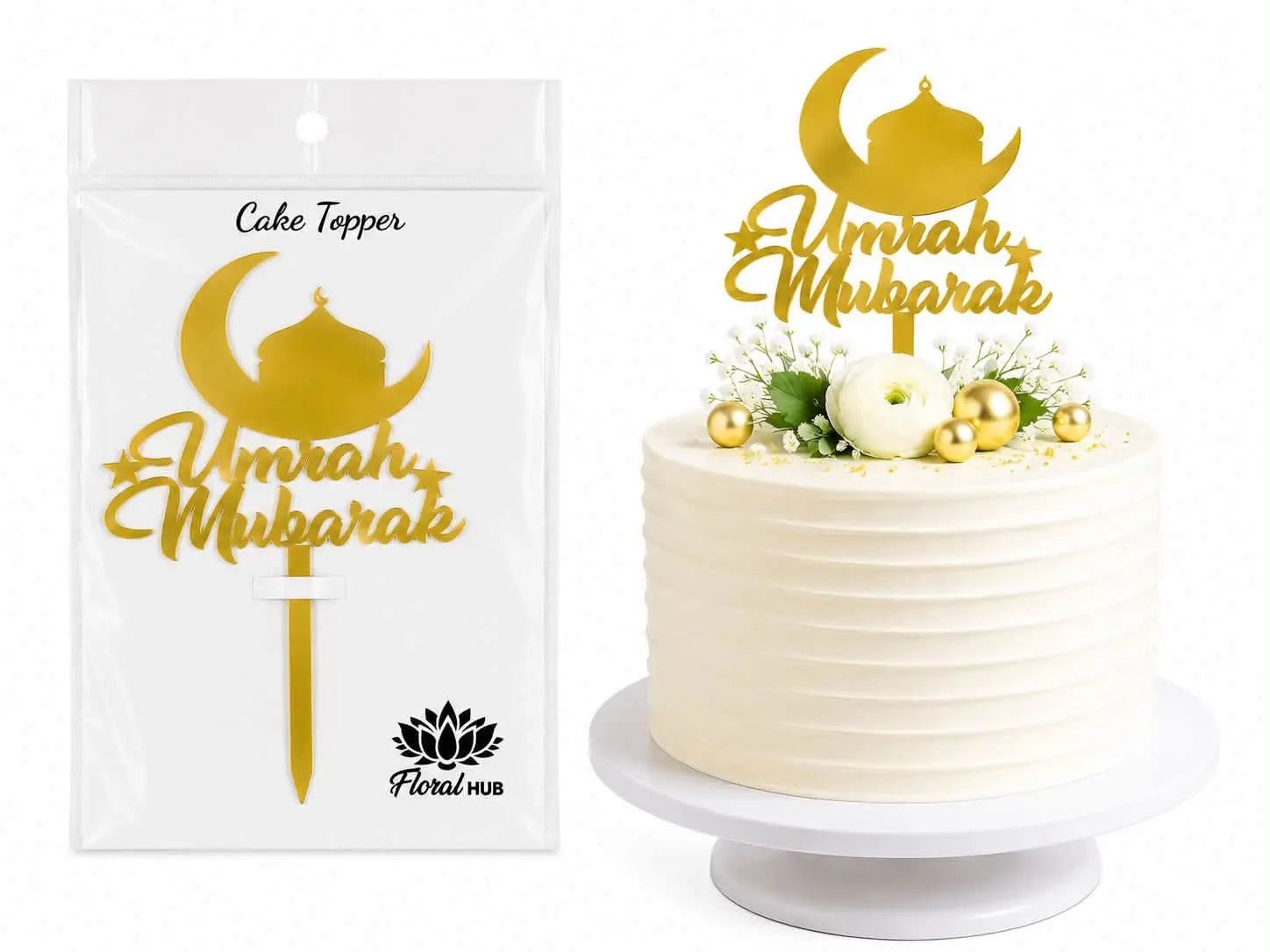 Umrah Mubarak Acrylic Cake Topper | Elegant Cake Decoration for Umrah Celebration