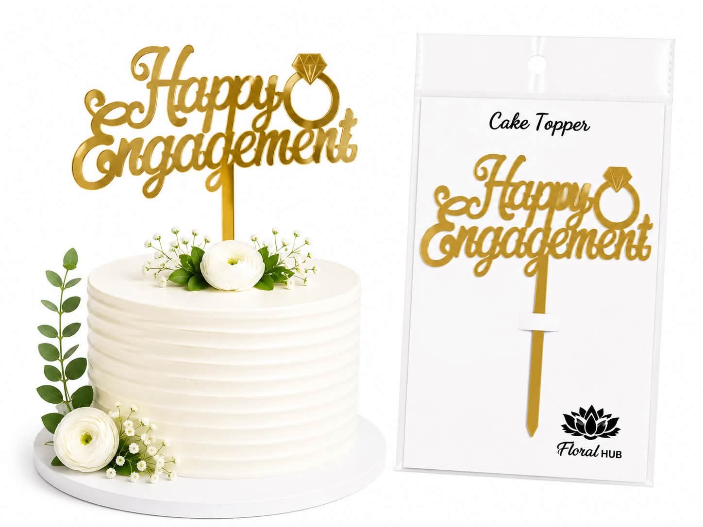 Happy Engagement Acrylic Cake Topper | Elegant Engagement Cake Decoration