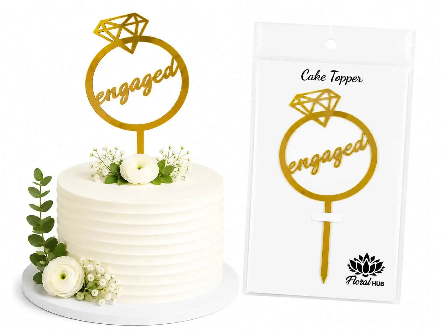 Engaged Acrylic Cake Topper | Elegant Engagement Cake Decoration