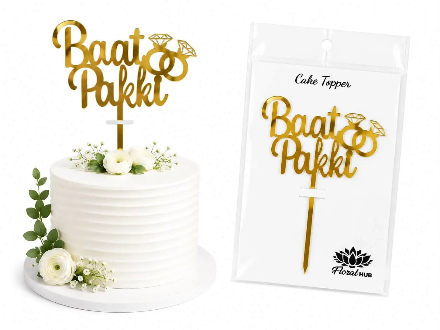 Baat Pakki Acrylic Cake Topper | Elegant Engagement Ceremony Cake Decoration