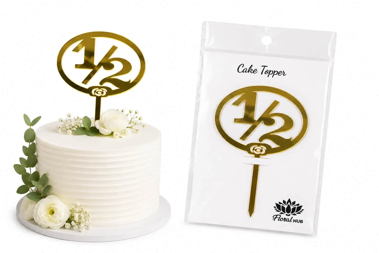 1/2 Acrylic Cake Topper | Half Birthday & Six Months Celebration Cake Decoration