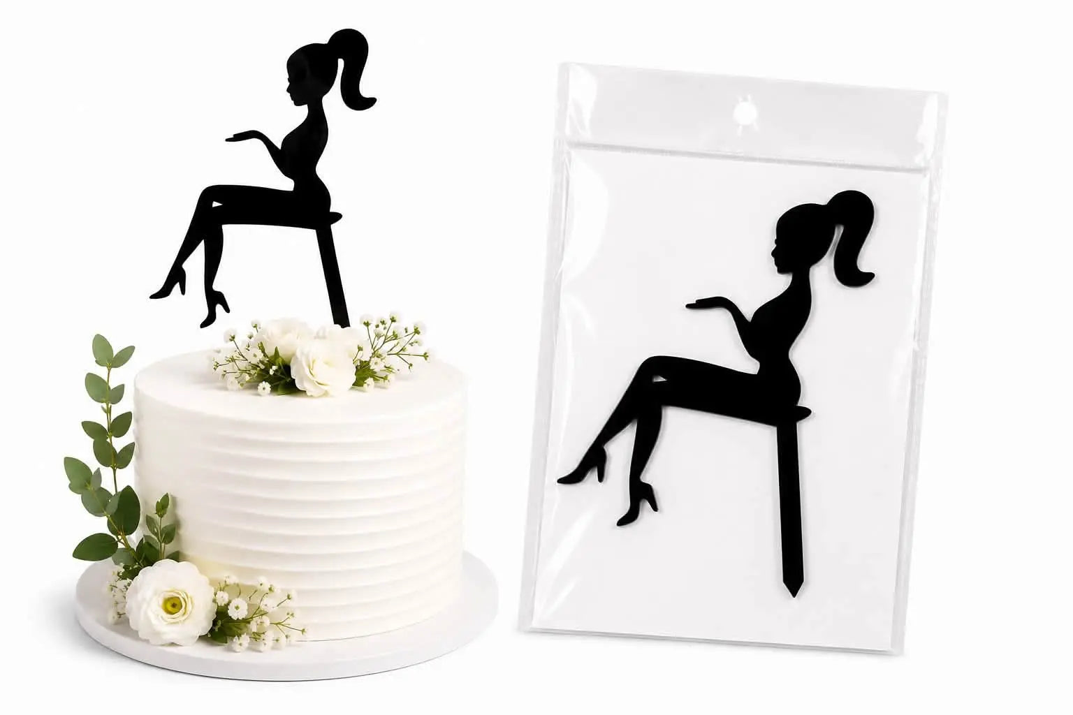 Black Lady Cake Topper | Elegant Birthday & Celebration Cake Decoration