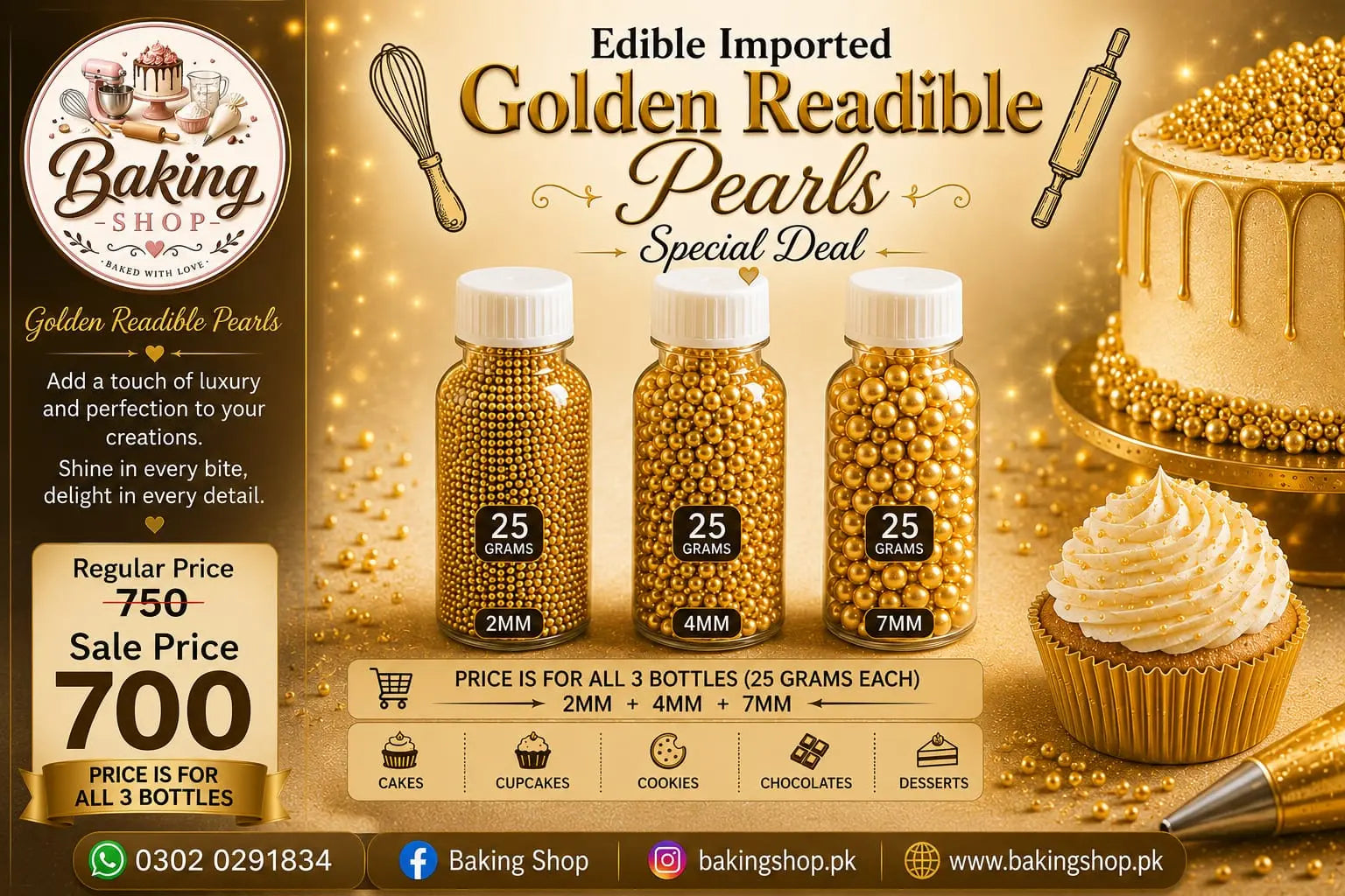 Edible Imported Golden Pearls – Special Deal | Premium Cake Decorating Sprinkles