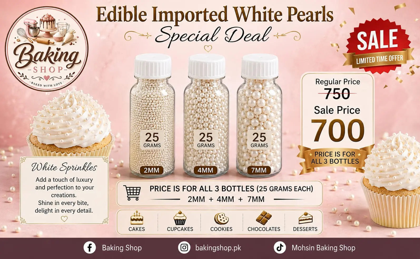 Edible Imported White Pearls | Premium Cake Decorating Sprinkles