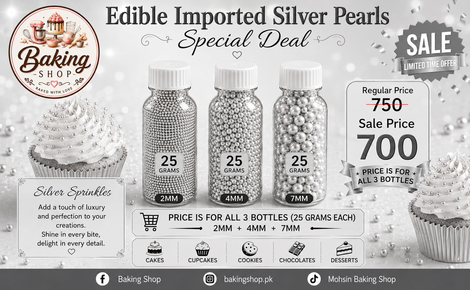 Edible Imported Silver Pearls | Premium Cake Decorating Sprinkles
