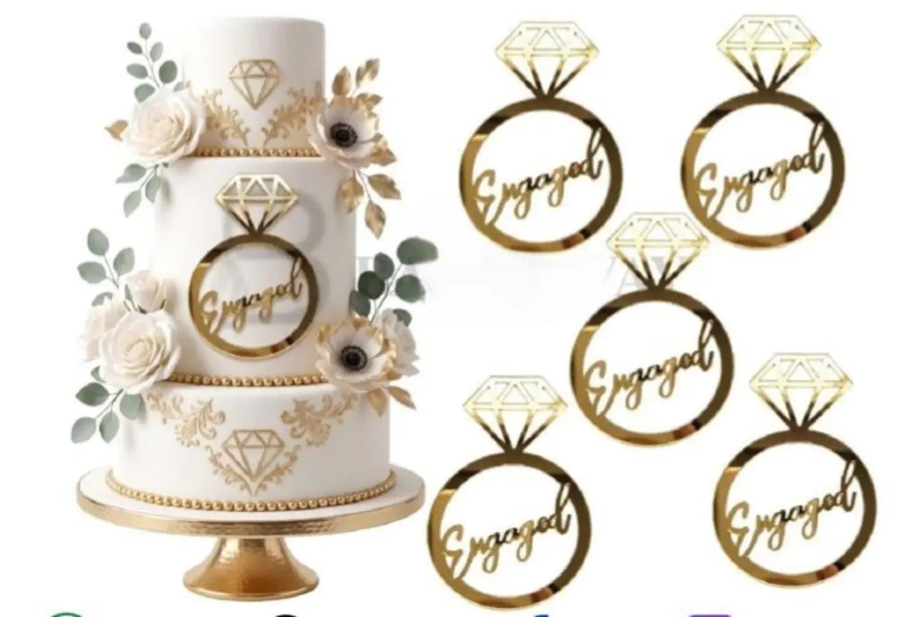 Acrylic Engagement Ring Tags – Pack of 5 | Decorative Tags for Cakes & Gifts