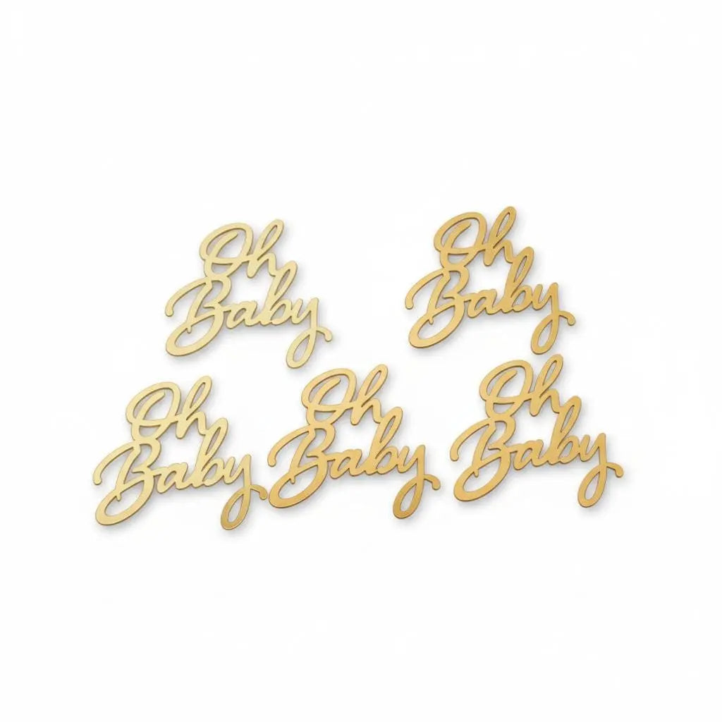 Oh Baby Acrylic Tags (Pack of 5 Pcs) | Decorative Tags for Baby Shower Cakes & Gifts