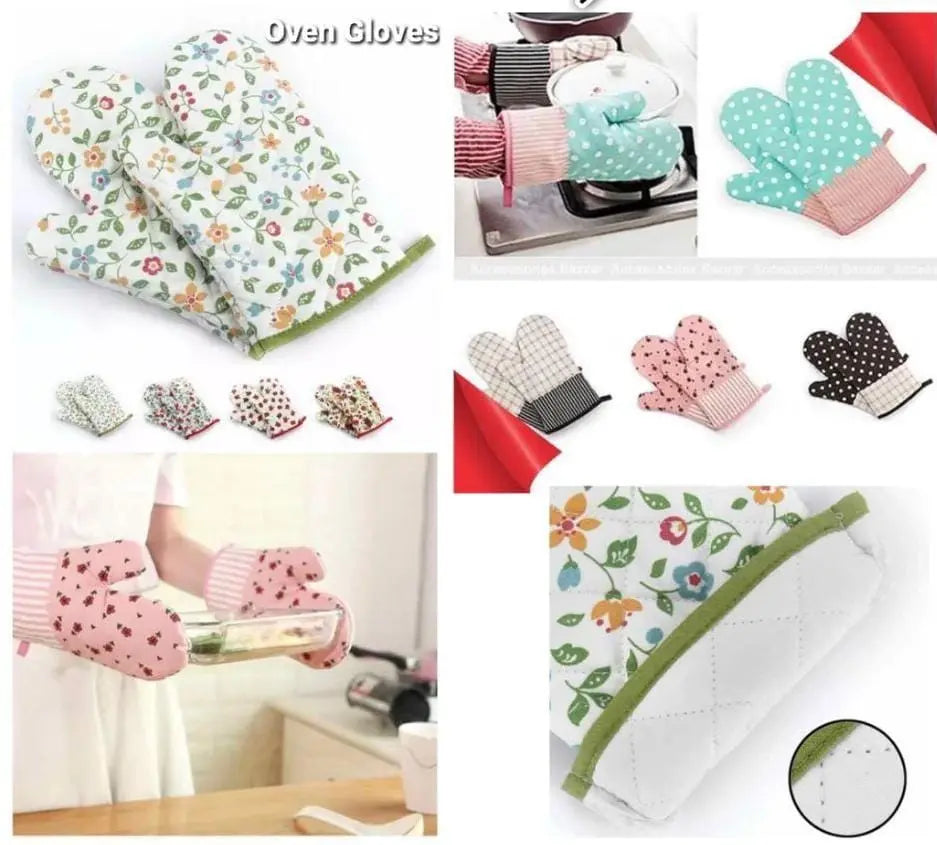 Printed Oven Gloves (2 Pcs Pair) | Heat Resistant Baking & Cooking Gloves