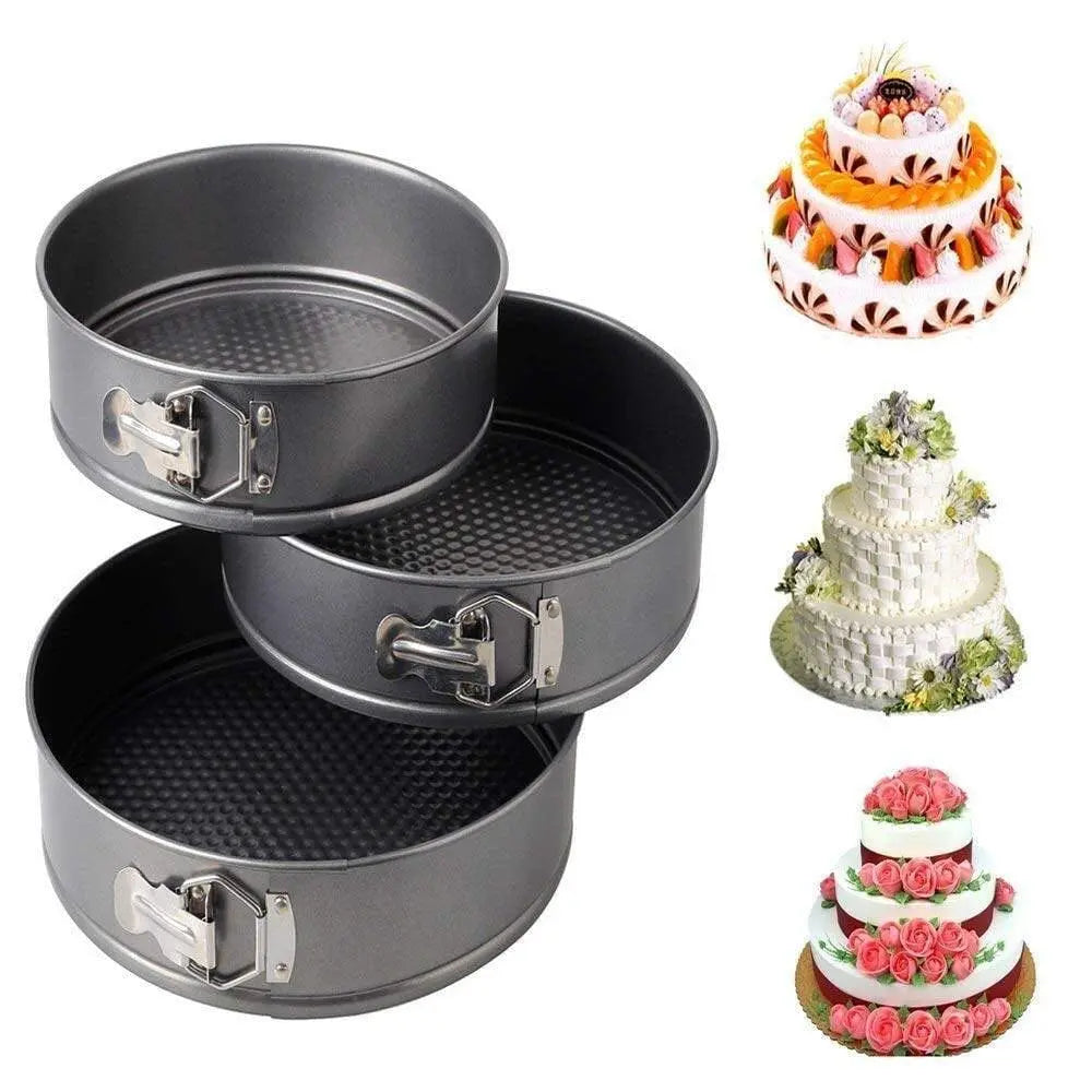 Round Cake Mold Non-Stick 3 Pcs Set with Removable Base | Cake Baking Pan Set