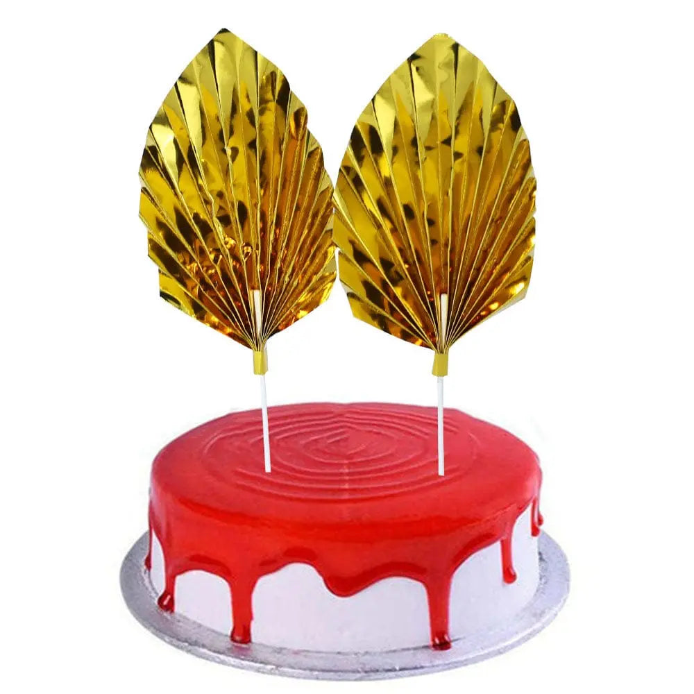 Golden Palm Leaves Pack of 2 Pcs | Luxury Decorative Leaves for Cake Décor & Crafts