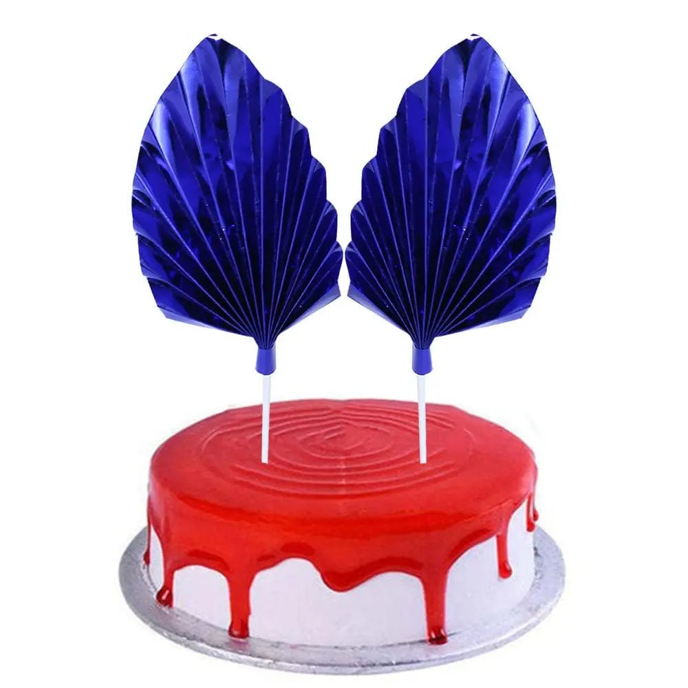 Blue Palm Leaves Pack of 2 Pcs | Decorative Tropical Leaves for Cake Décor & Crafts