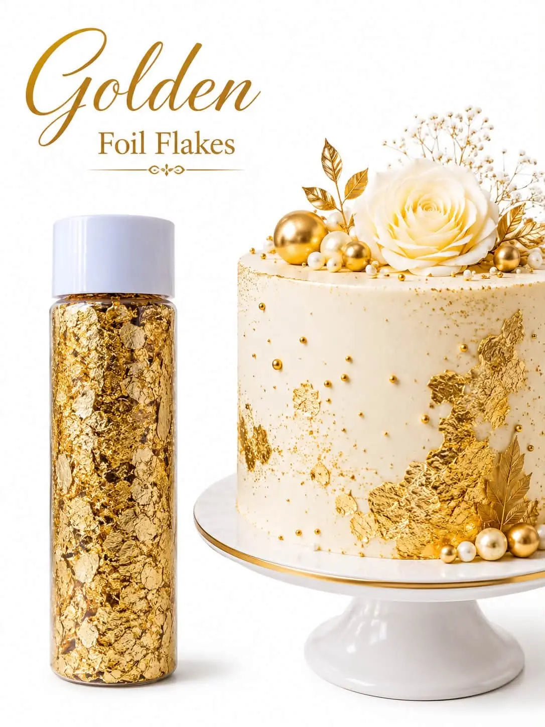 Golden Foil Flakes (Big Jar) | Premium Edible Gold Leaf Flakes for Cake Decorating