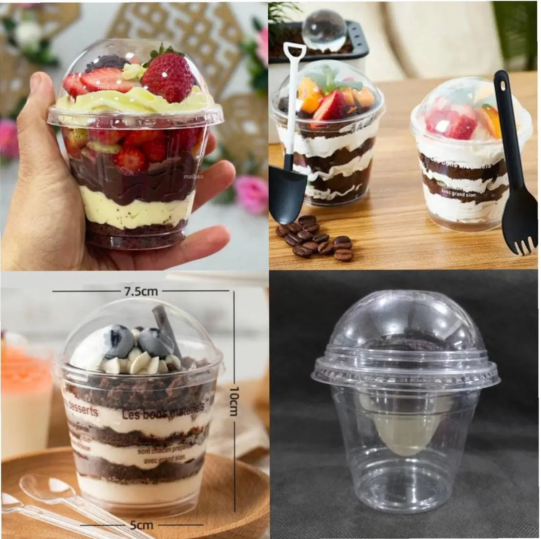 10-Piece Disposable Plastic Cups with Dome Lids for Desserts & Drinks