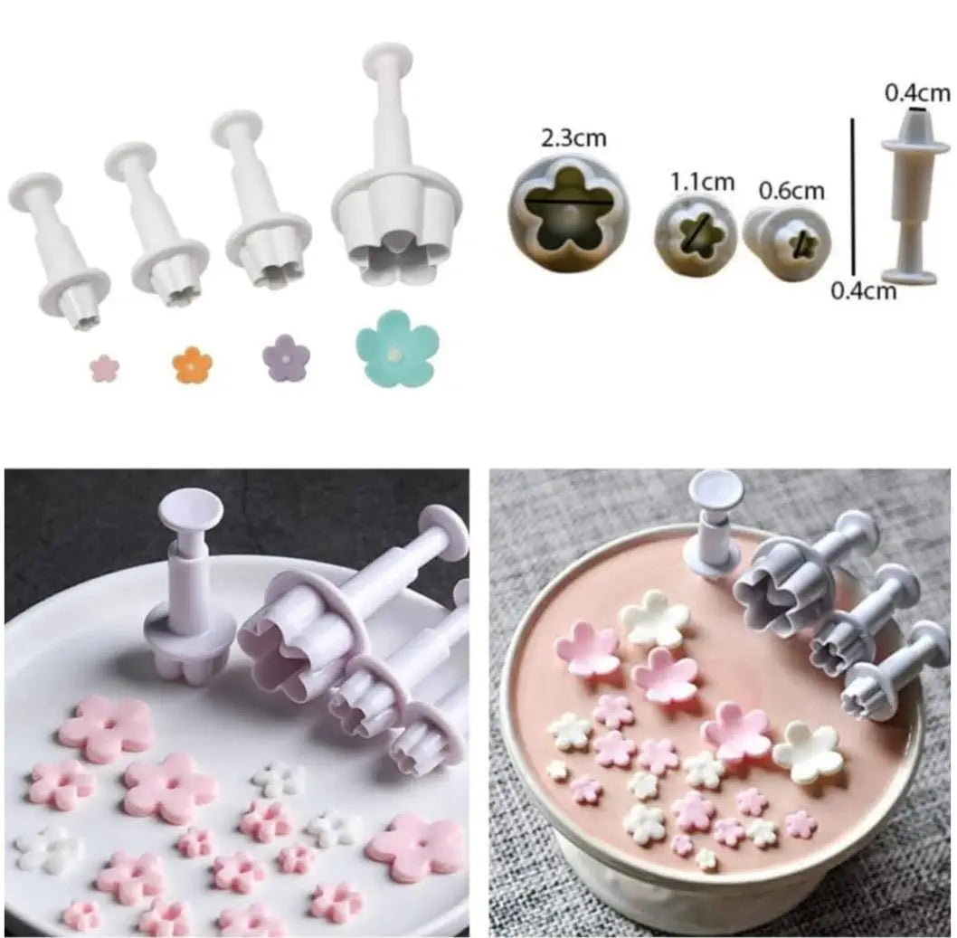 4-Piece Blossom Plunger Cutter Set for Fondant & Cake Decorating