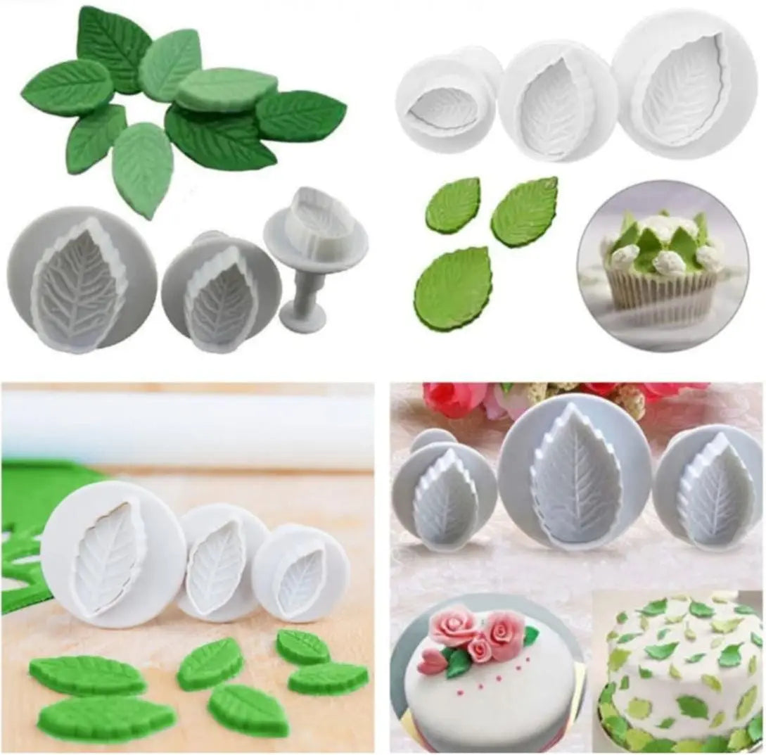 4-Piece Leaf Plunger Cutter Set for Fondant & Cake Decorating