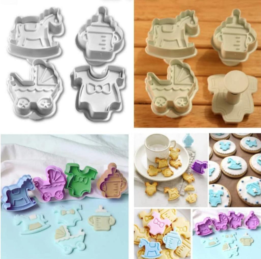 4-Piece Baby Shower Plunger & Cookie Cutter Set for Cake Decorating