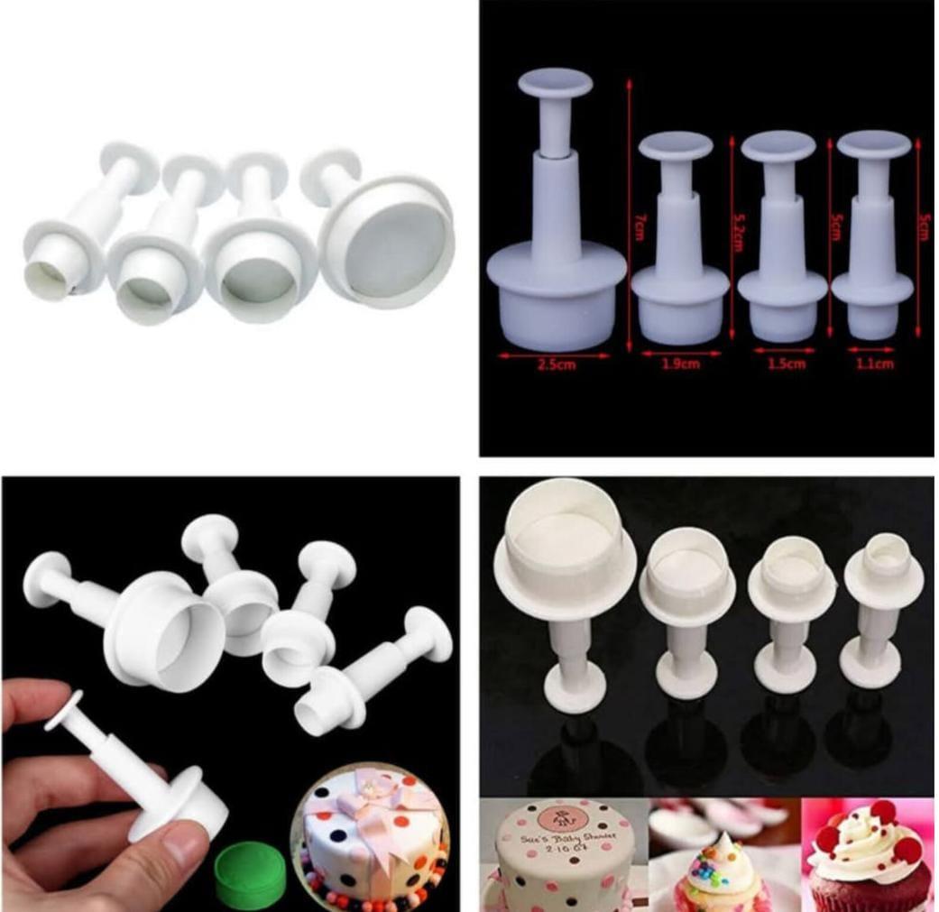 4-Piece Round Plunger & Cookie Cutter Set for Cake Decorating