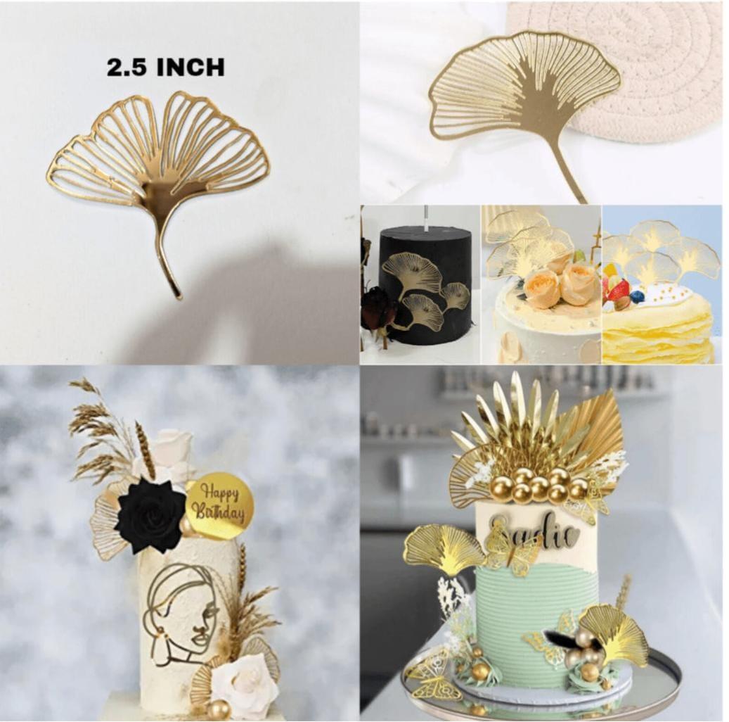 Acrylic Ginkgo Leaves Tags Pack of 5 for Cakes & Gifts