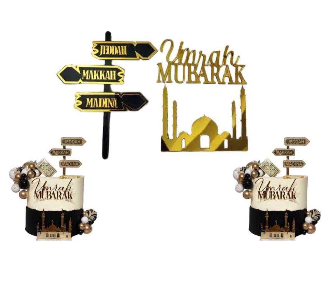 Umrah Mubarak Acrylic Cake Topper Set for Islamic Celebrations