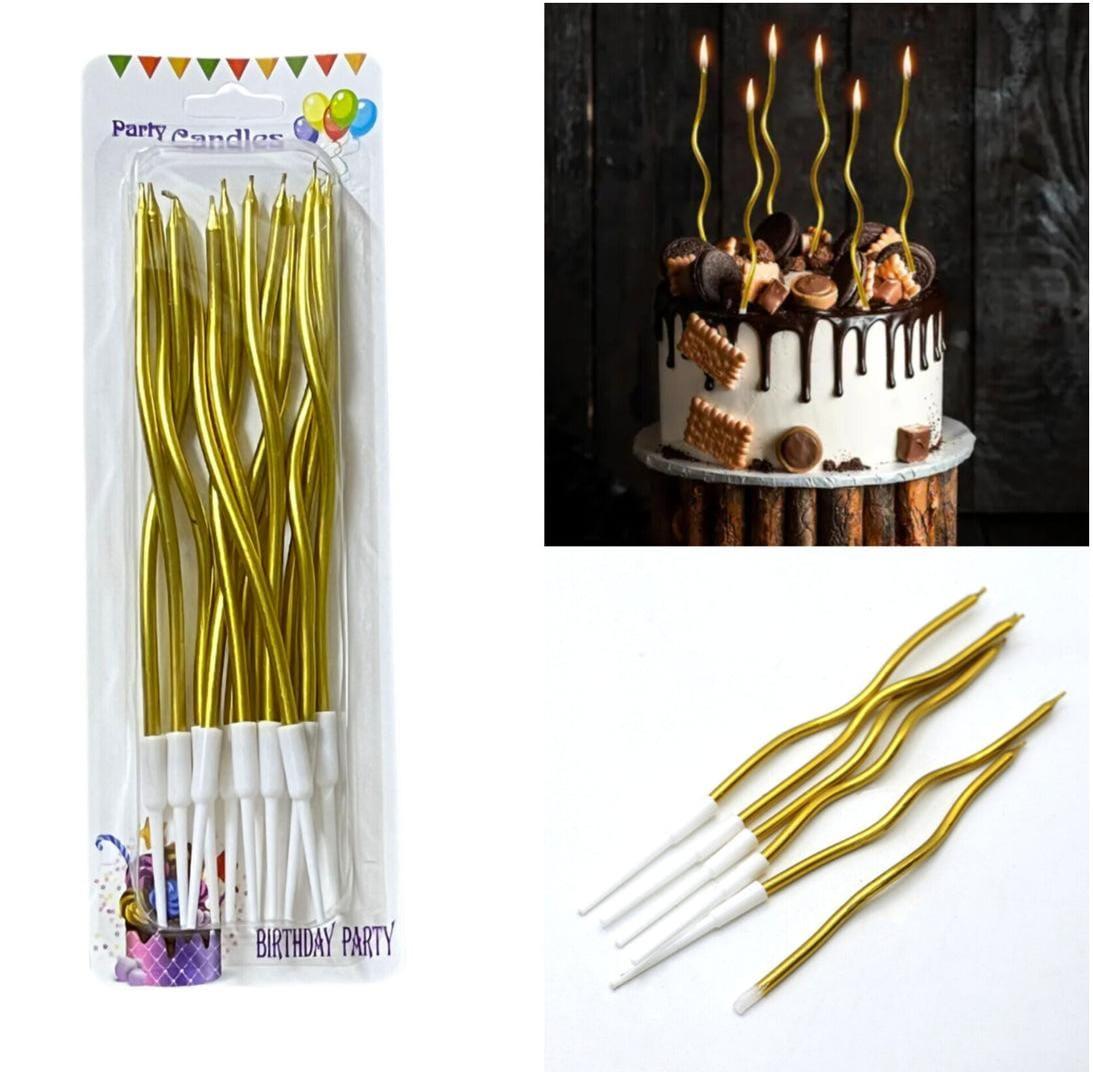 12-Piece Golden Spiral Candles for Cake Decorating