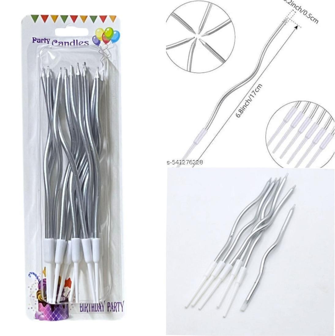 12-Piece Silver Spiral Candles for Cake Decorating