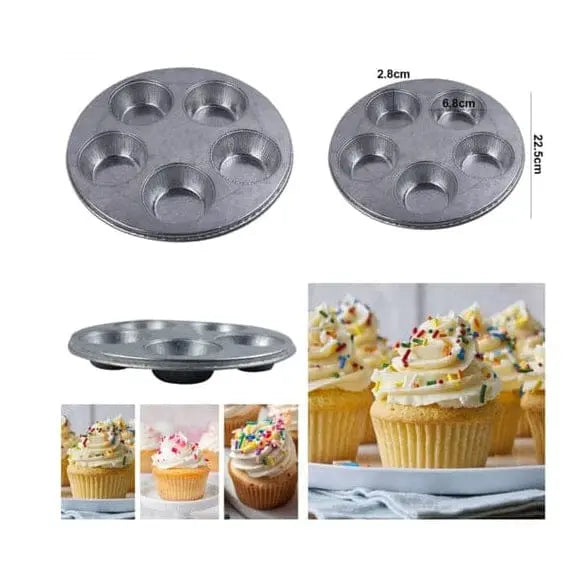 5-Cavity Round Cupcake Tray for Baking & Serving