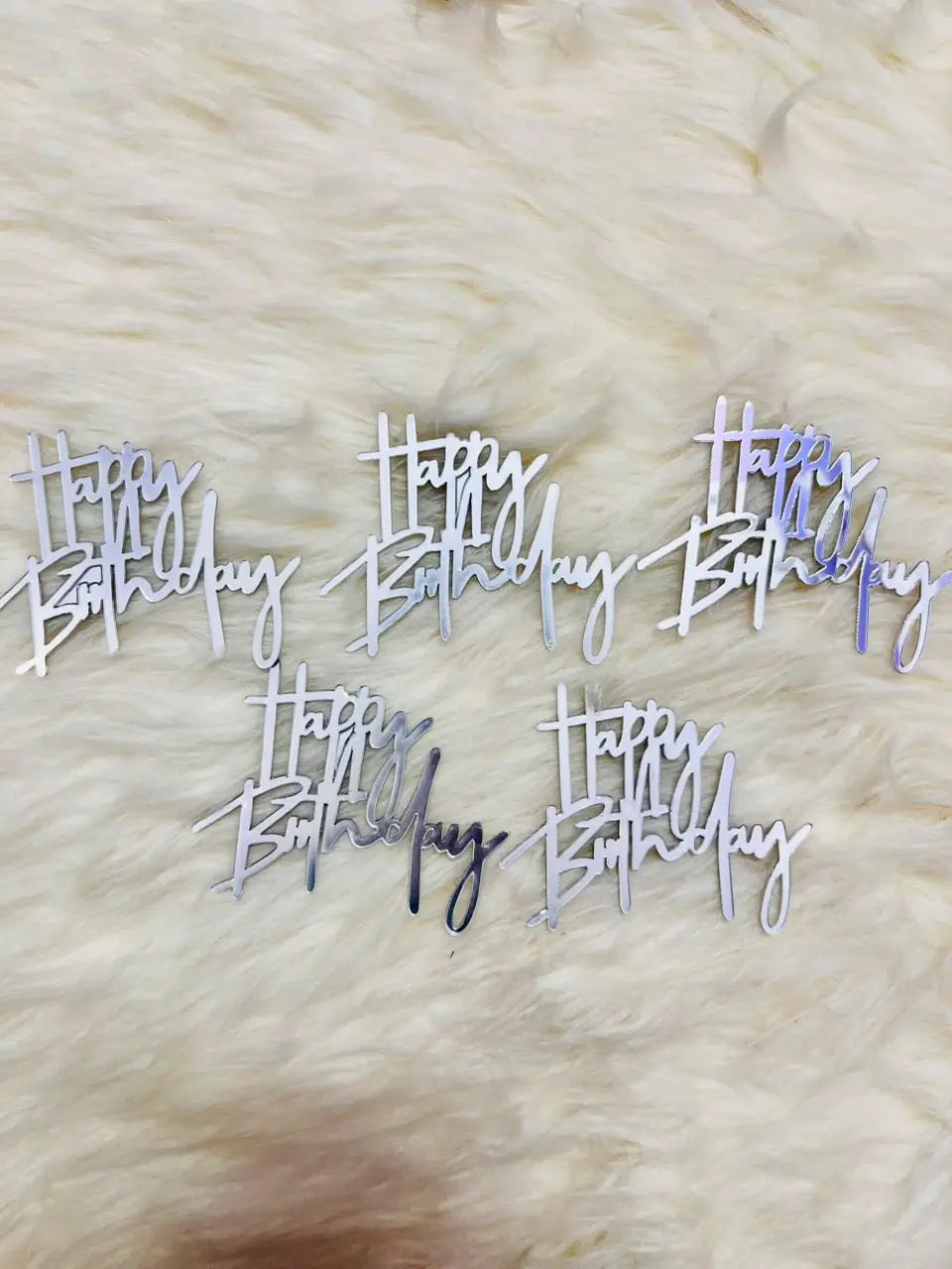 Silver Acrylic HBD Tags Pack of 5 for Cakes & Gifts