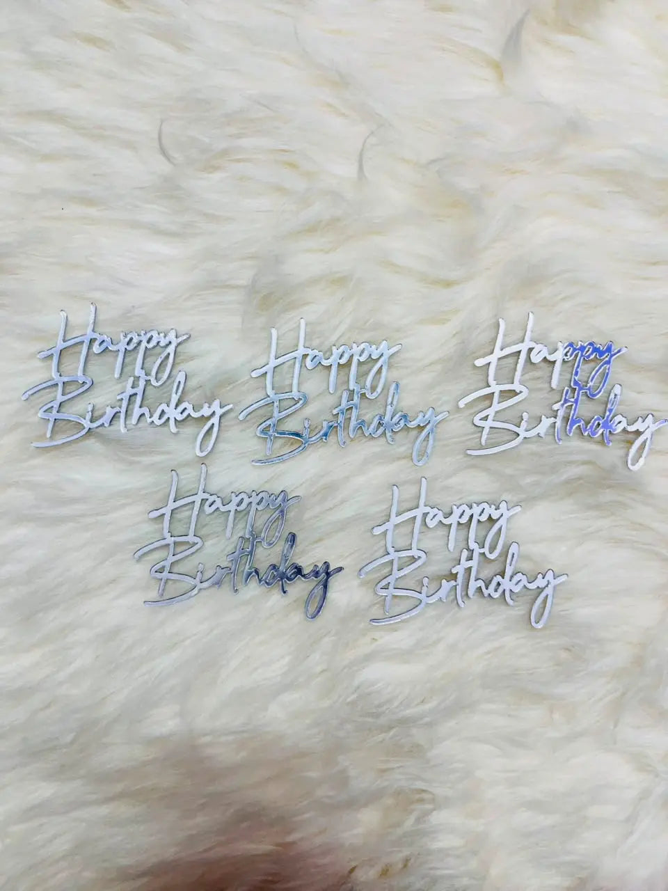 Silver Acrylic HBD Tags Pack of 5 for Cakes & Gifts