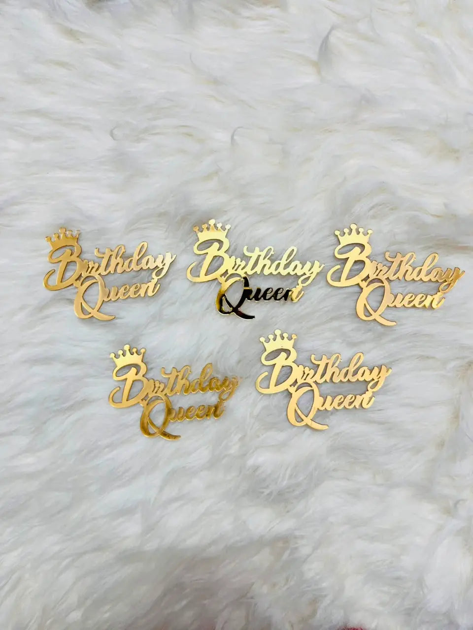 Acrylic Birthday Queen Tags Pack of 5 for Cakes & Gifts