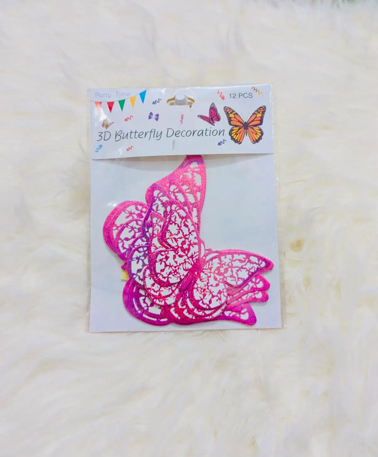 3D Pink & White Butterfly Decorations – Pack of 12