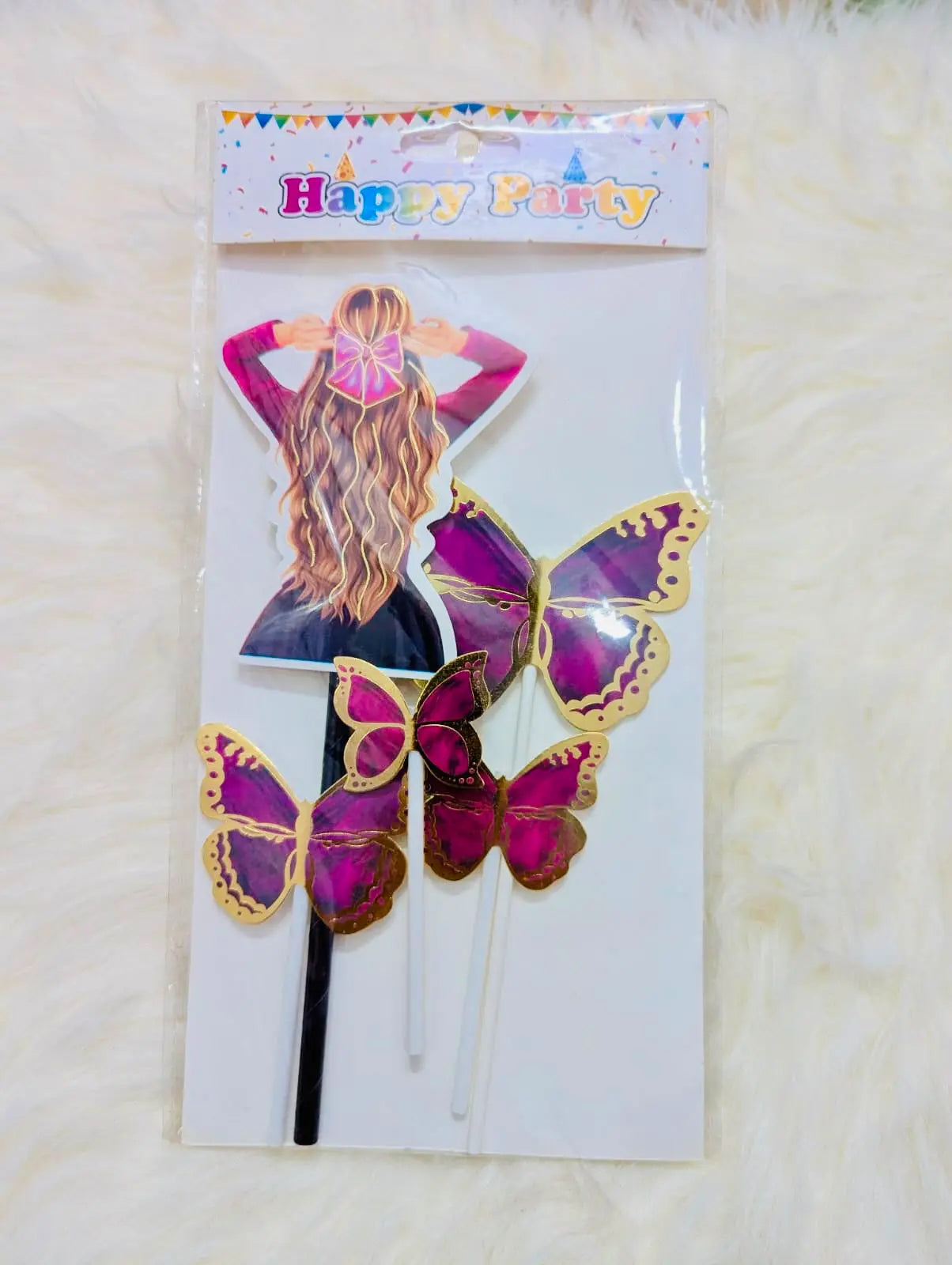 Black Lady & Butterfly Cake Topper Set | Elegant Cake Décor