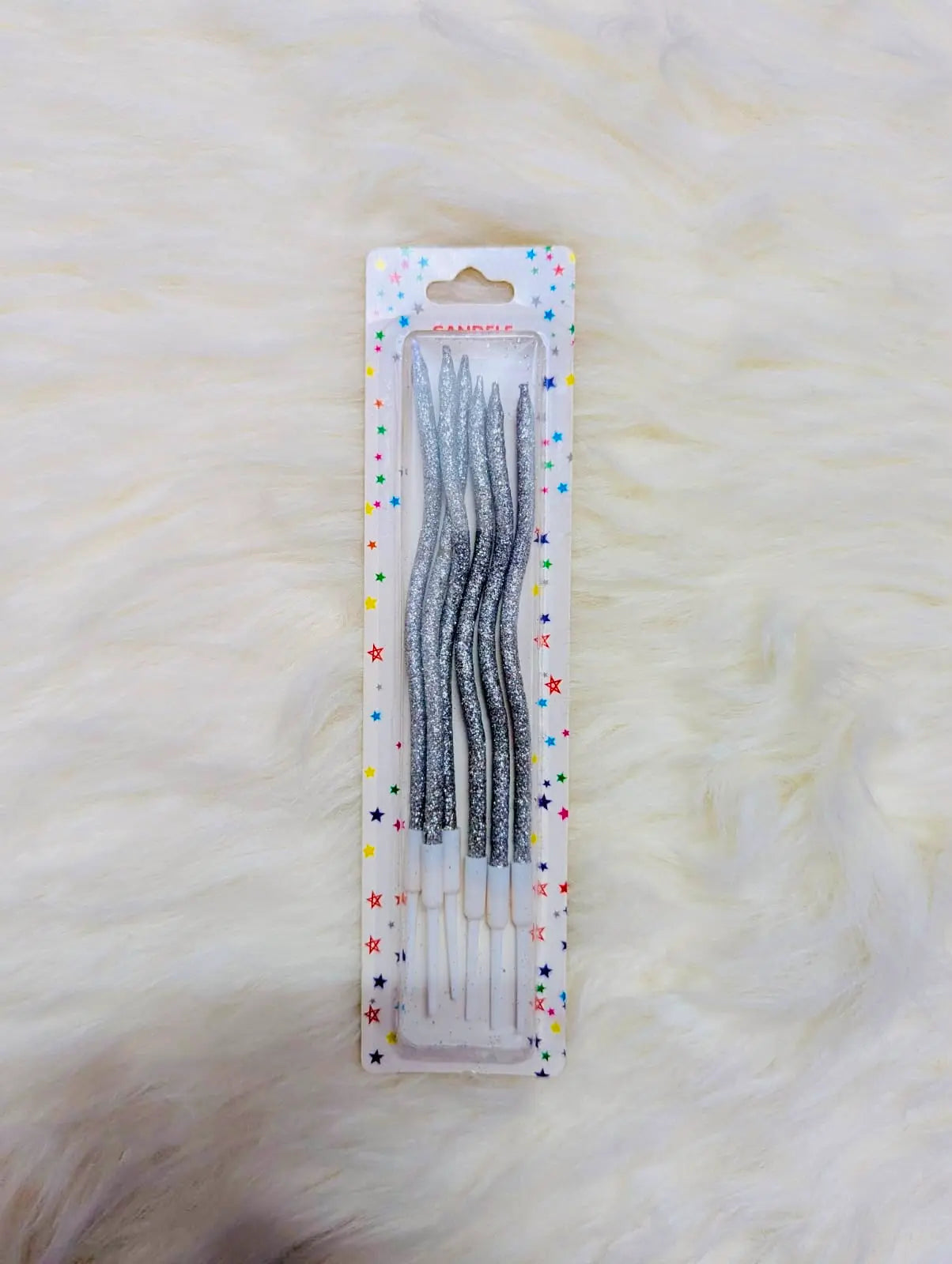 Silver Glitter Curve Candles – Pack of 6 Pieces
