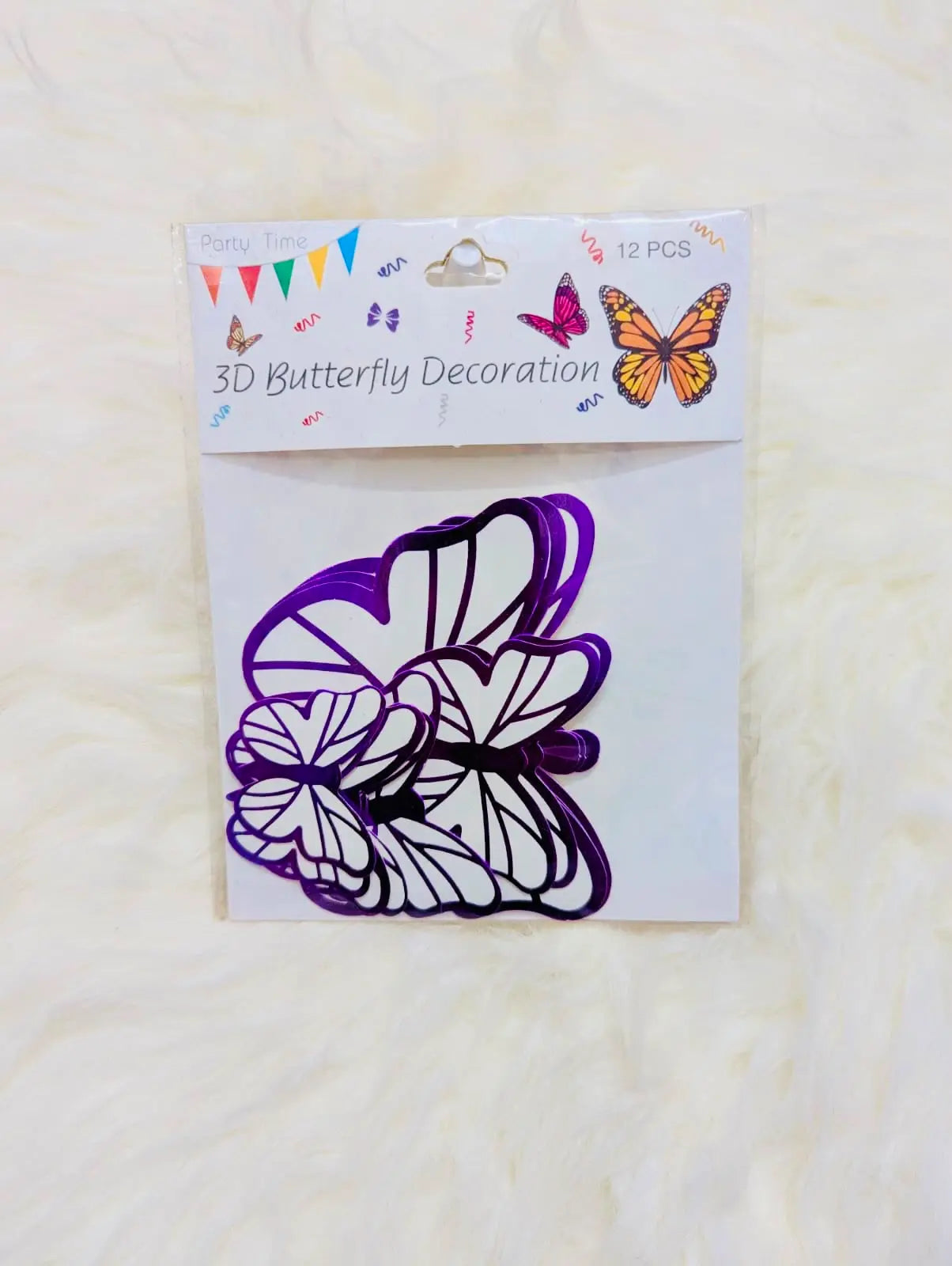 3D White & Purple Butterfly Decorations – Pack of 12