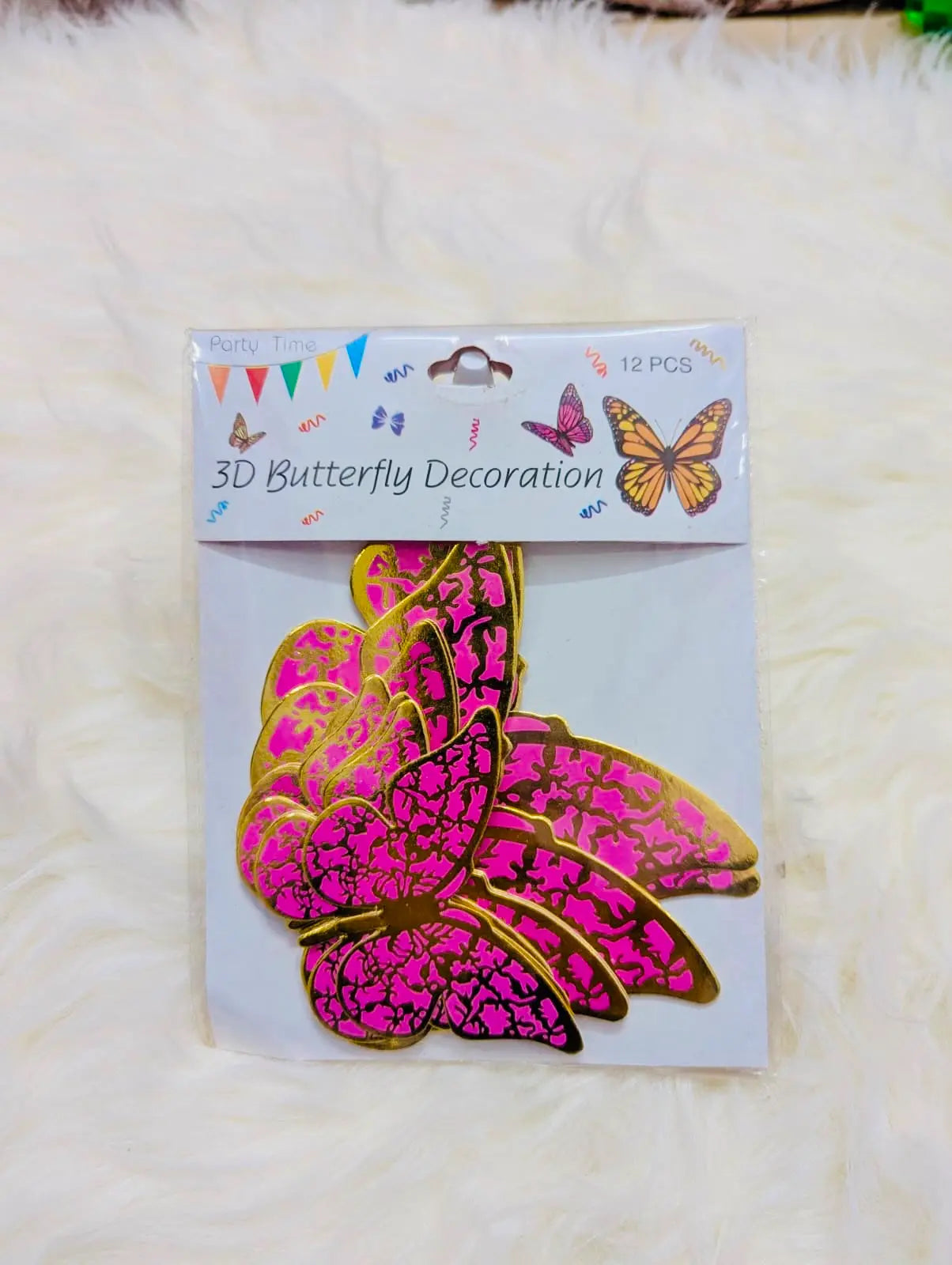 3D Pink & Golden Butterfly Decorations – Pack of 12