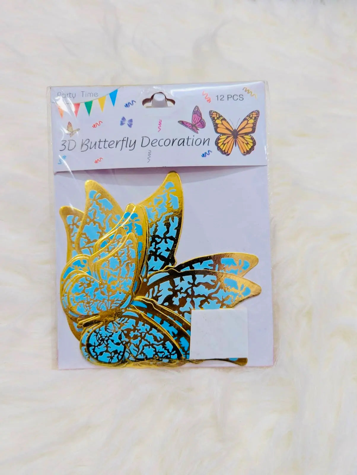 3D Blue & Golden Butterfly Decorations – Pack of 12