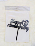 Happy Anniversary Black Cake Topper | Elegant Cake Décor