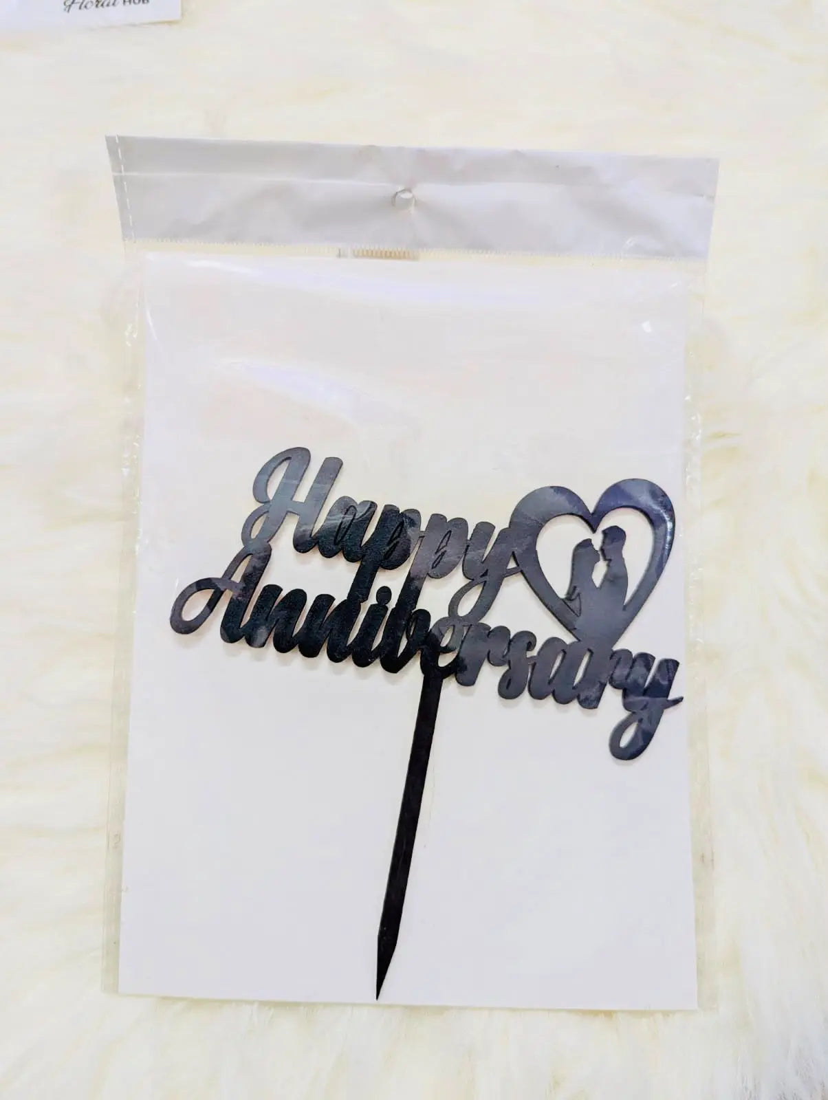 Happy Anniversary Black Cake Topper | Elegant Cake Décor