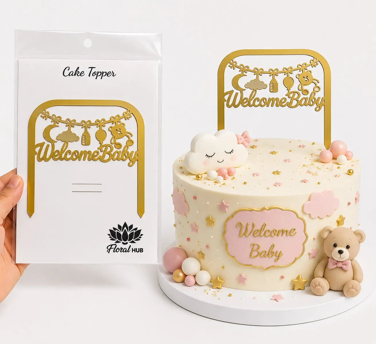 Welcome Baby Gold Acrylic Cake Topper | Baby Shower Décor