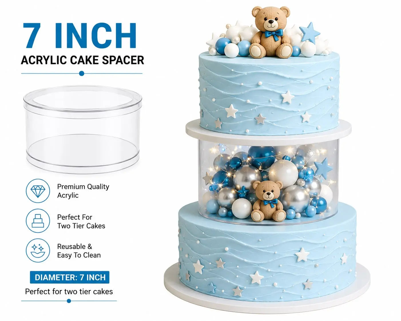 Acrylic Cake Spacer 7 Inch | Clear Cake Separator for Tiered Cakes